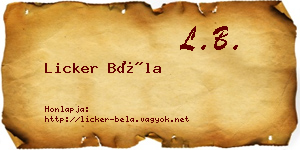 Licker Béla névjegykártya
